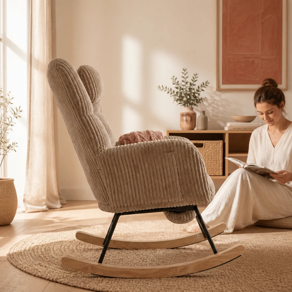 Berceuse · Fauteuil à bascule d'allaitement velours côtelé, repose-pieds