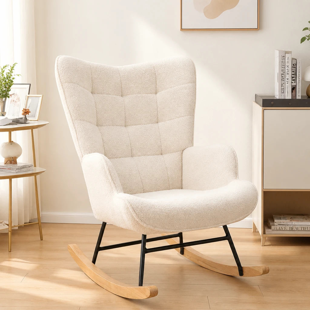 Câline · Fauteuil à bascule tissu teddy, dossier haut