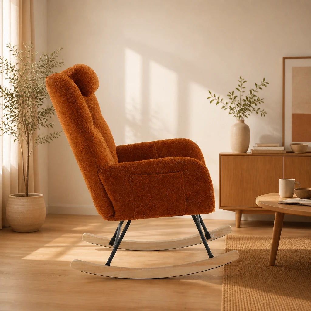 Cocon · Fauteuil à bascule wingback velours teddy, appui-tête réglable
