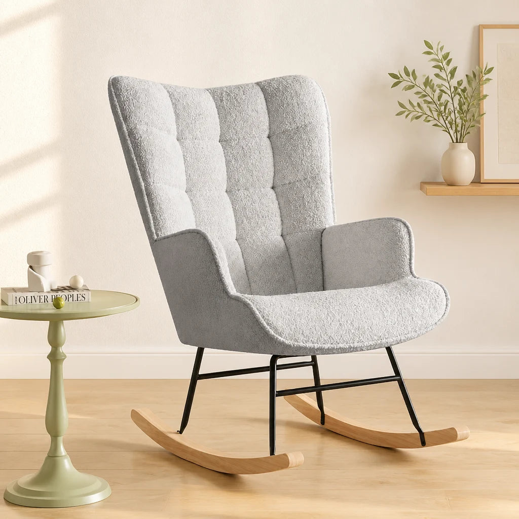 Câline · Fauteuil à bascule tissu teddy, dossier haut