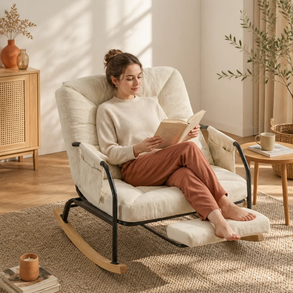 Songe · Fauteuil à bascule inclinable velours côtelé, 4 positions