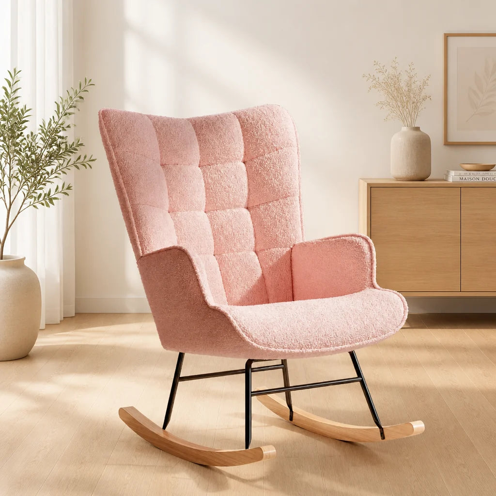 Câline · Fauteuil à bascule tissu teddy, dossier haut
