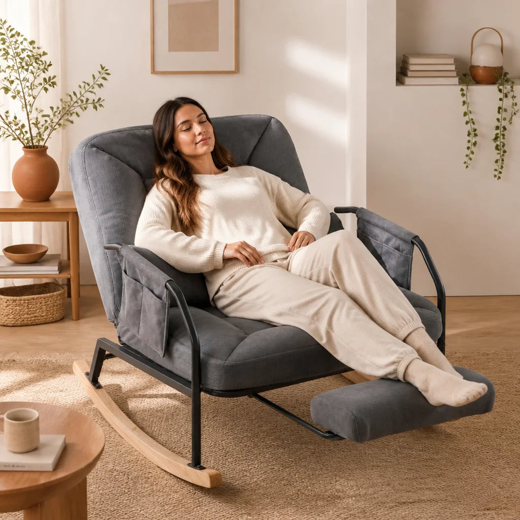 Songe · Fauteuil à bascule inclinable velours côtelé, 4 positions