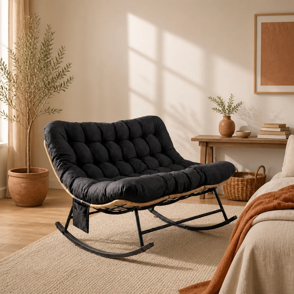 Tandem · Fauteuil à bascule 2 places rotin, coussin XXL