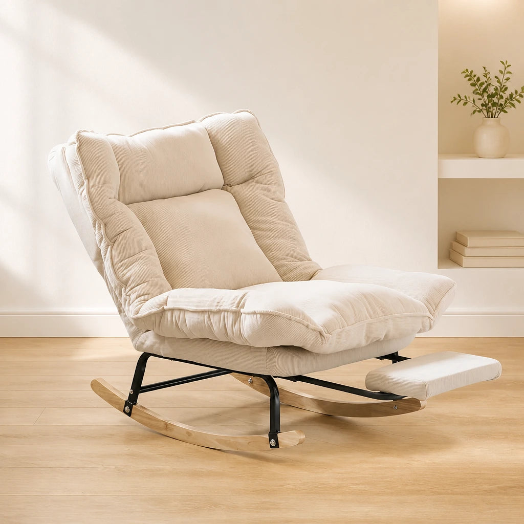 Halte · Fauteuil à bascule inclinable velours côtelé avec repose-pieds