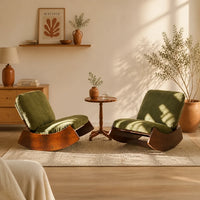 Ambre · Fauteuil à bascule rétro velours côtelé, bois massif