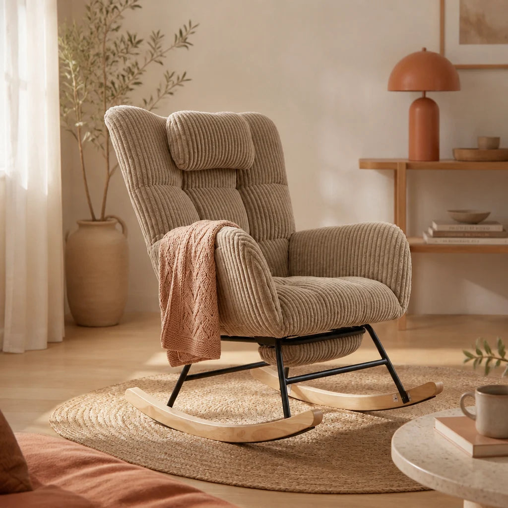 Berceuse · Fauteuil à bascule d'allaitement velours côtelé, repose-pieds