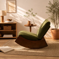 Ambre · Fauteuil à bascule rétro velours côtelé, bois massif