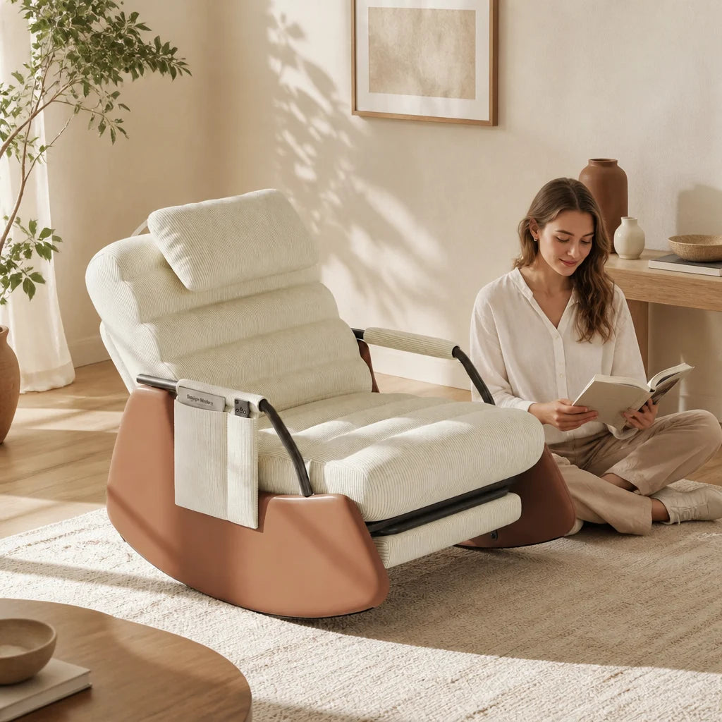 Rêverie · Fauteuil à bascule design velours côtelé et bois massif