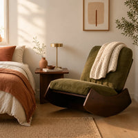 Ambre · Fauteuil à bascule rétro velours côtelé, bois massif