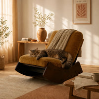 Ambre · Fauteuil à bascule rétro velours côtelé, bois massif
