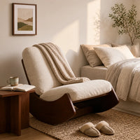 Ambre · Fauteuil à bascule rétro velours côtelé, bois massif