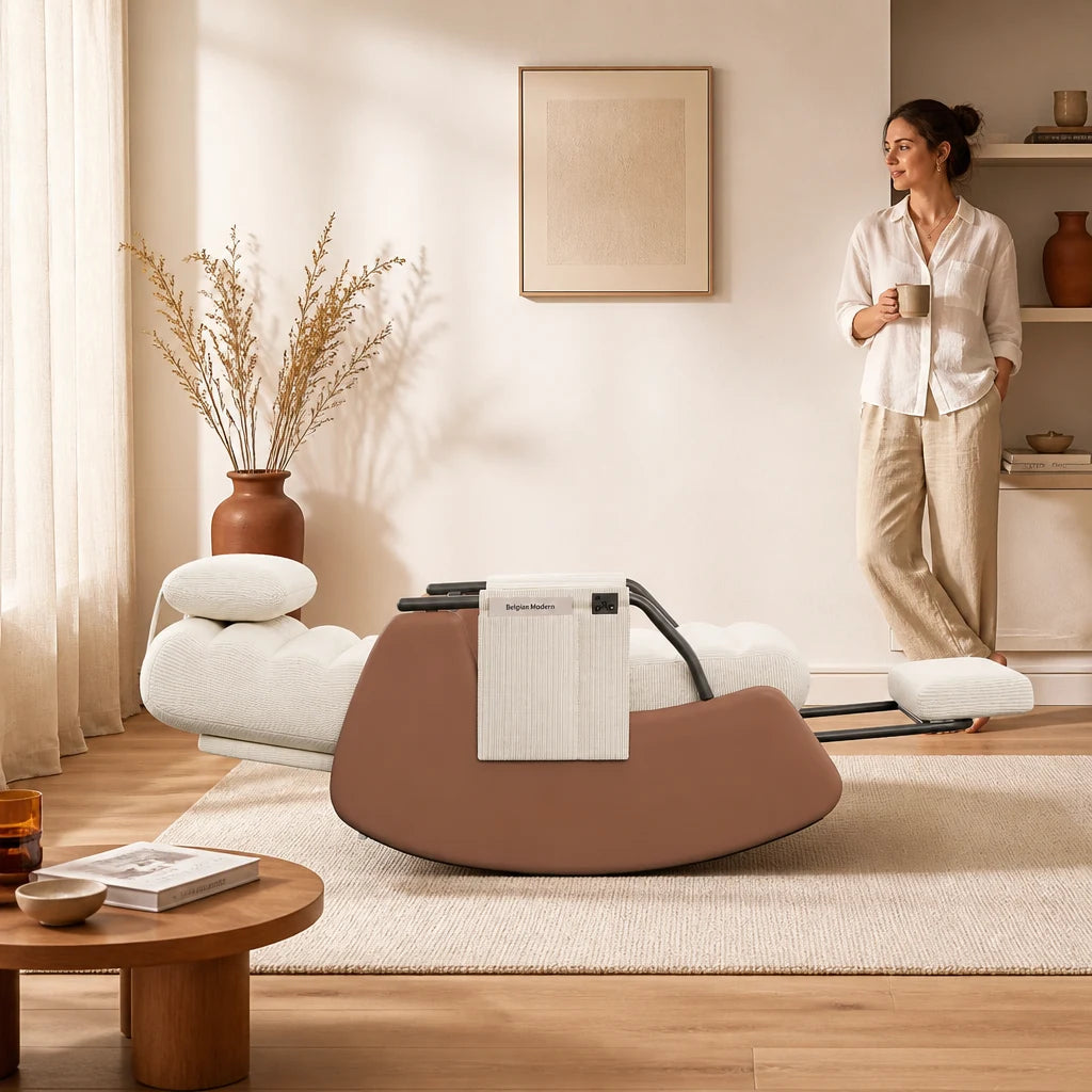 Rêverie · Fauteuil à bascule design velours côtelé et bois massif