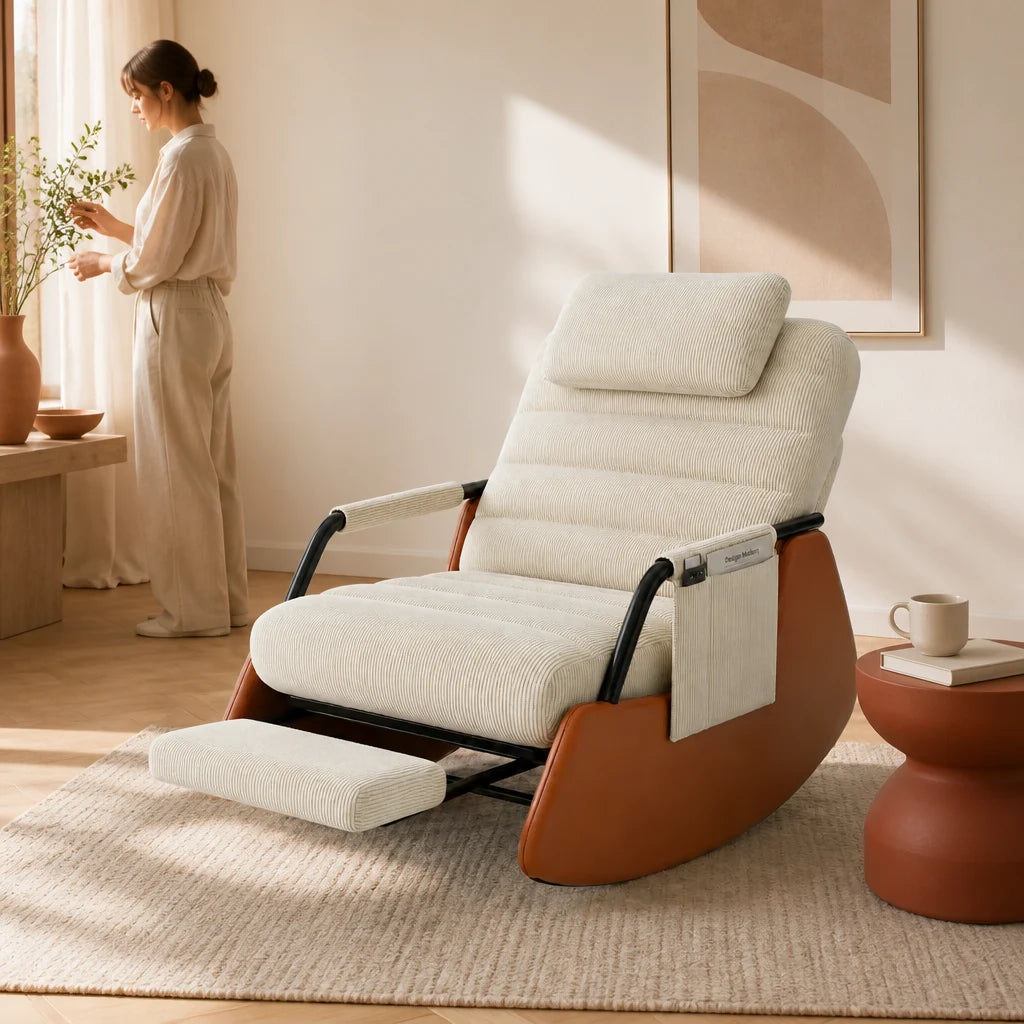 Rêverie · Fauteuil à bascule design velours côtelé et bois massif