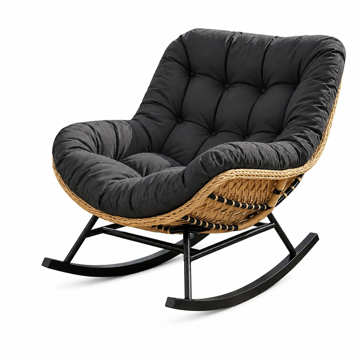 Zéphyr · Fauteuil à bascule papasan rotin, coussin épais