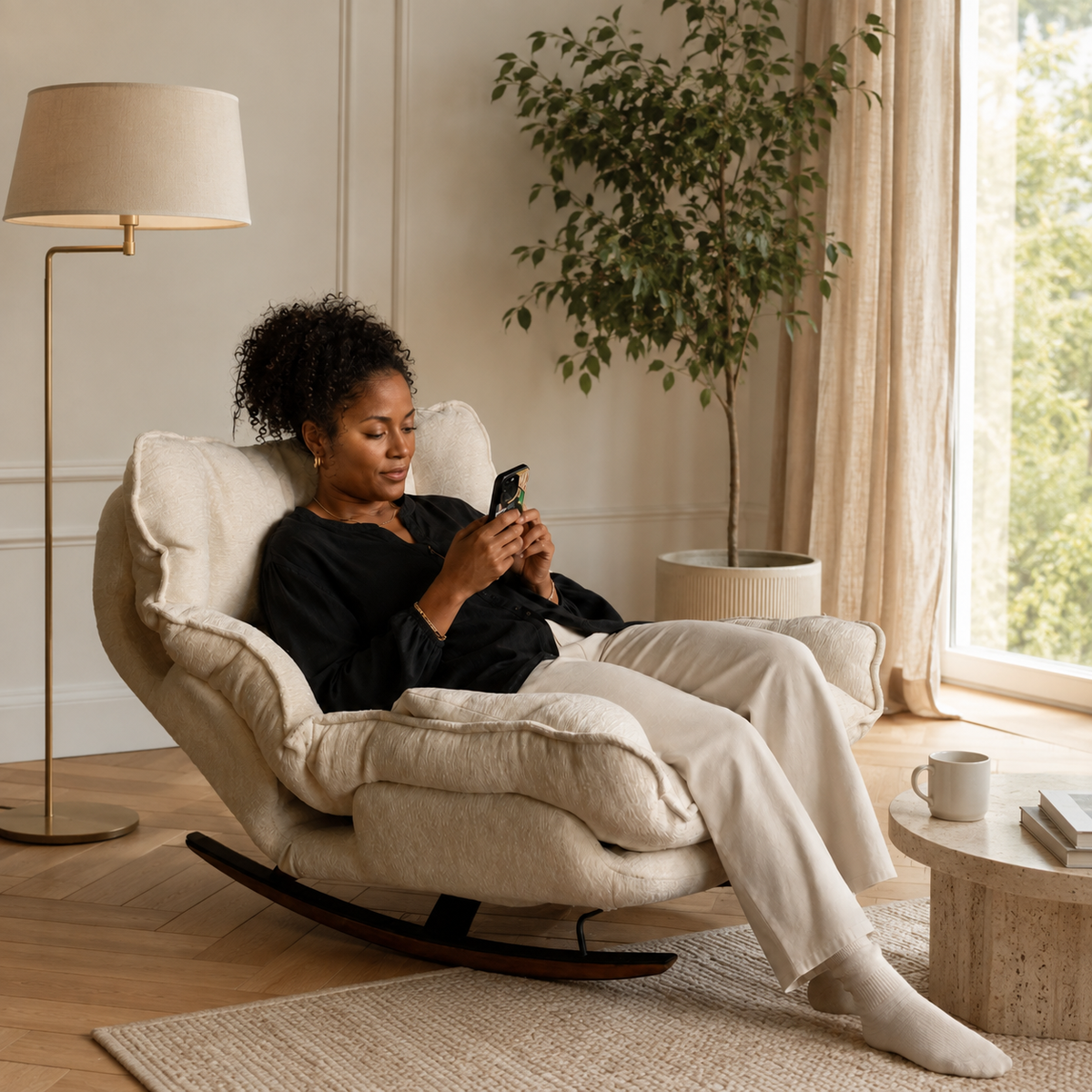 Alcôve · Fauteuil à bascule inclinable 5 positions, tissu chenille