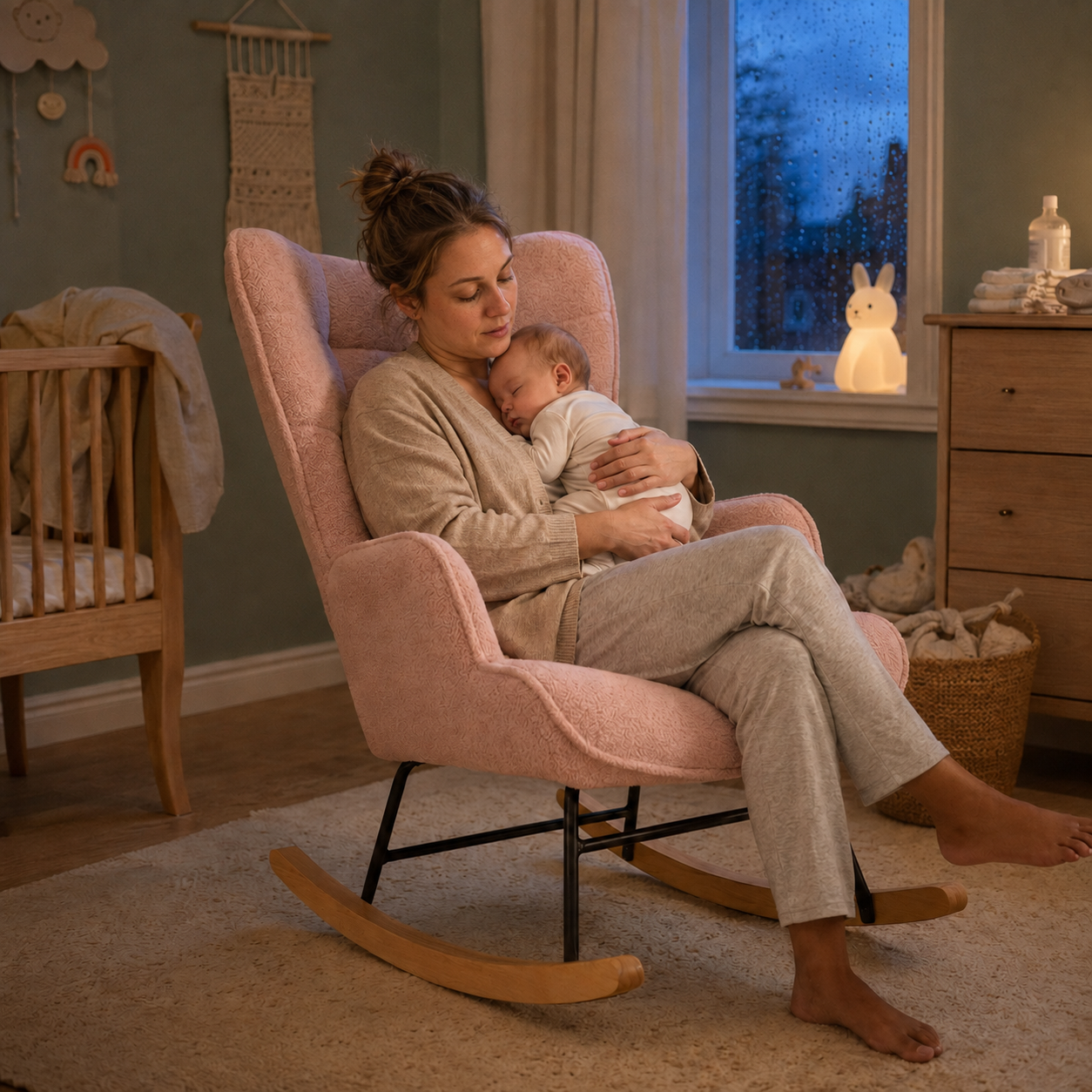 Câline · Fauteuil à bascule tissu teddy, dossier haut