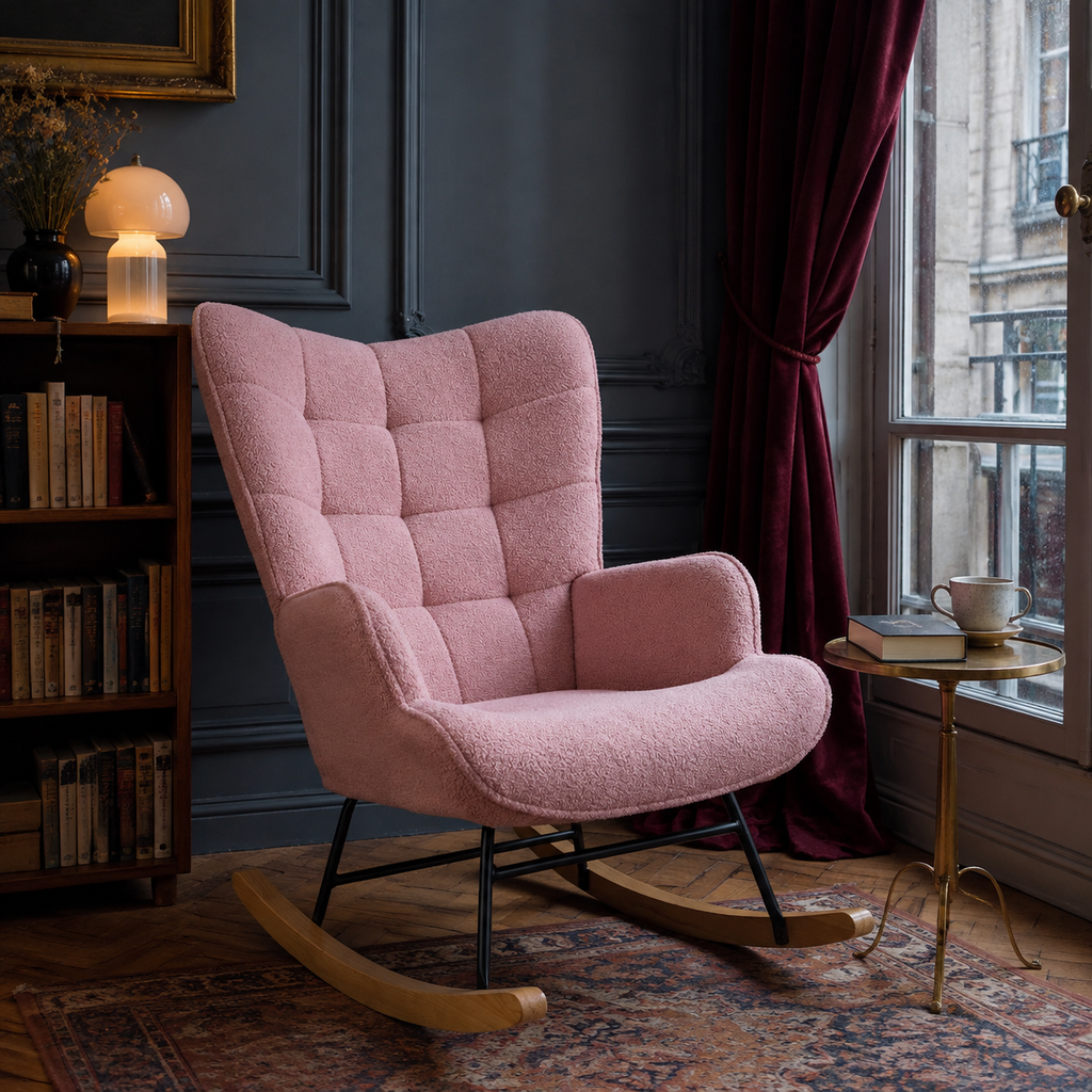 Câline · Fauteuil à bascule tissu teddy, dossier haut