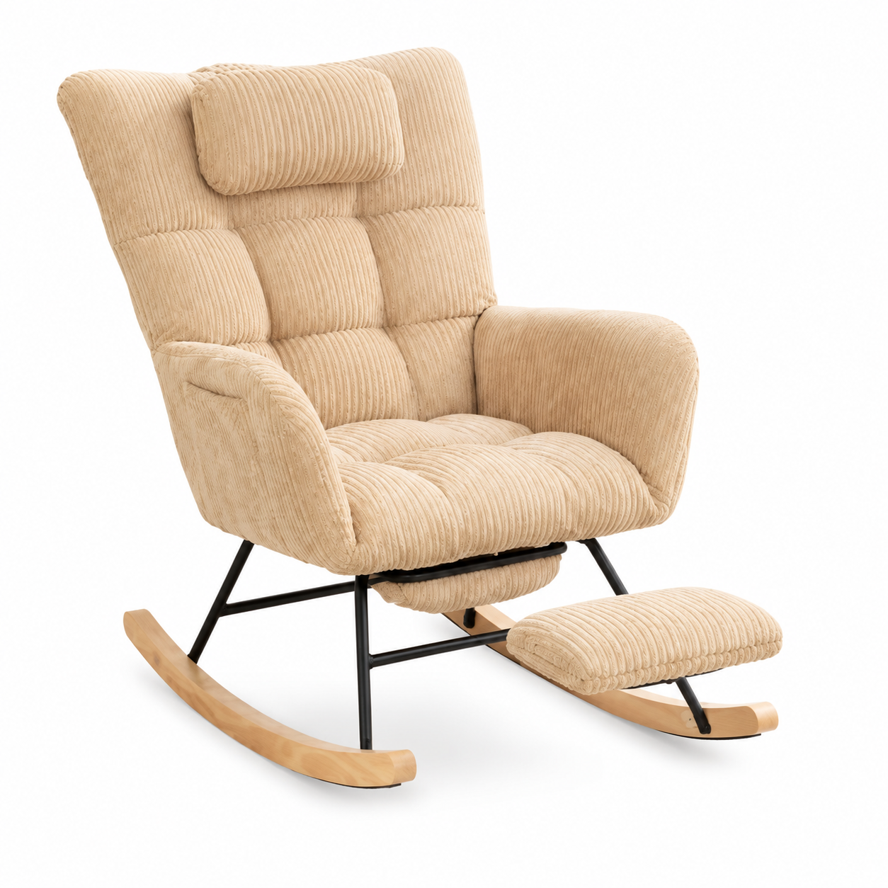 Berceuse · Fauteuil à bascule d'allaitement velours côtelé, repose-pieds