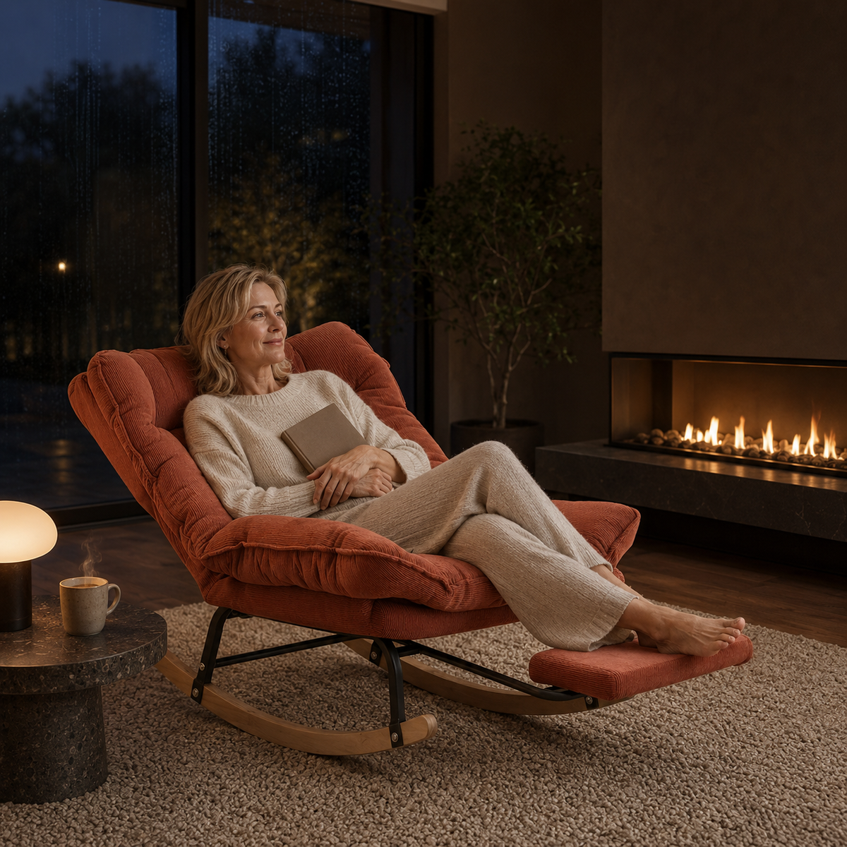 Halte · Fauteuil à bascule inclinable velours côtelé avec repose-pieds
