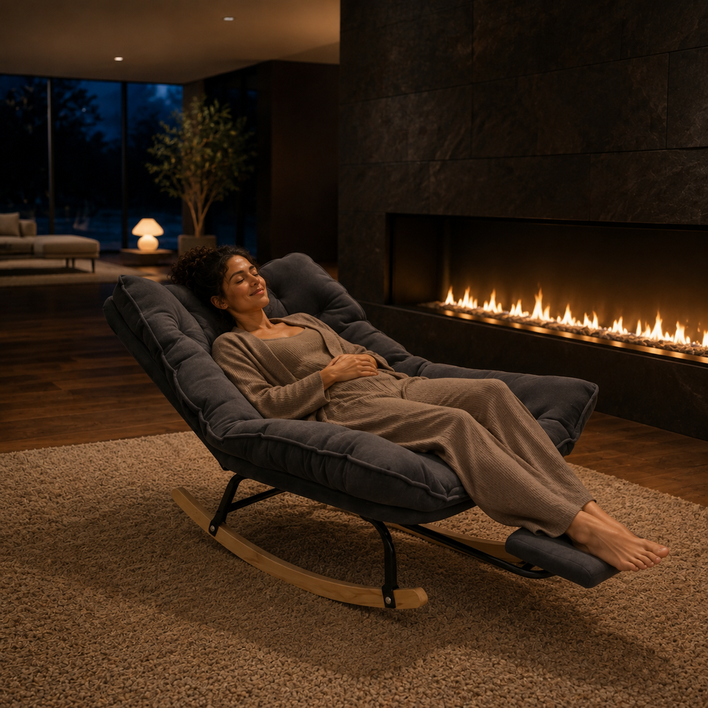 Halte · Fauteuil à bascule inclinable velours côtelé avec repose-pieds