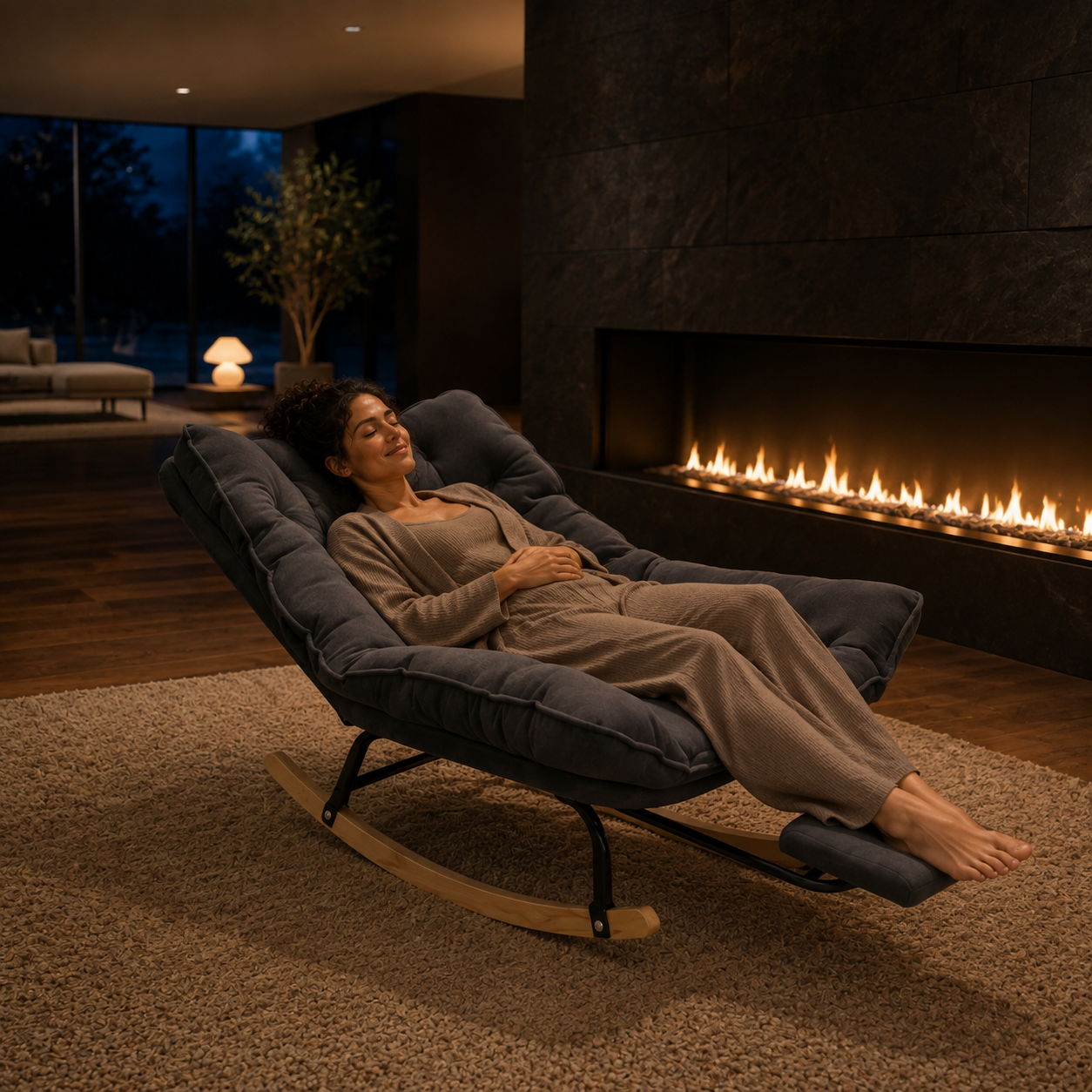 Halte · Fauteuil à bascule inclinable velours côtelé avec repose-pieds