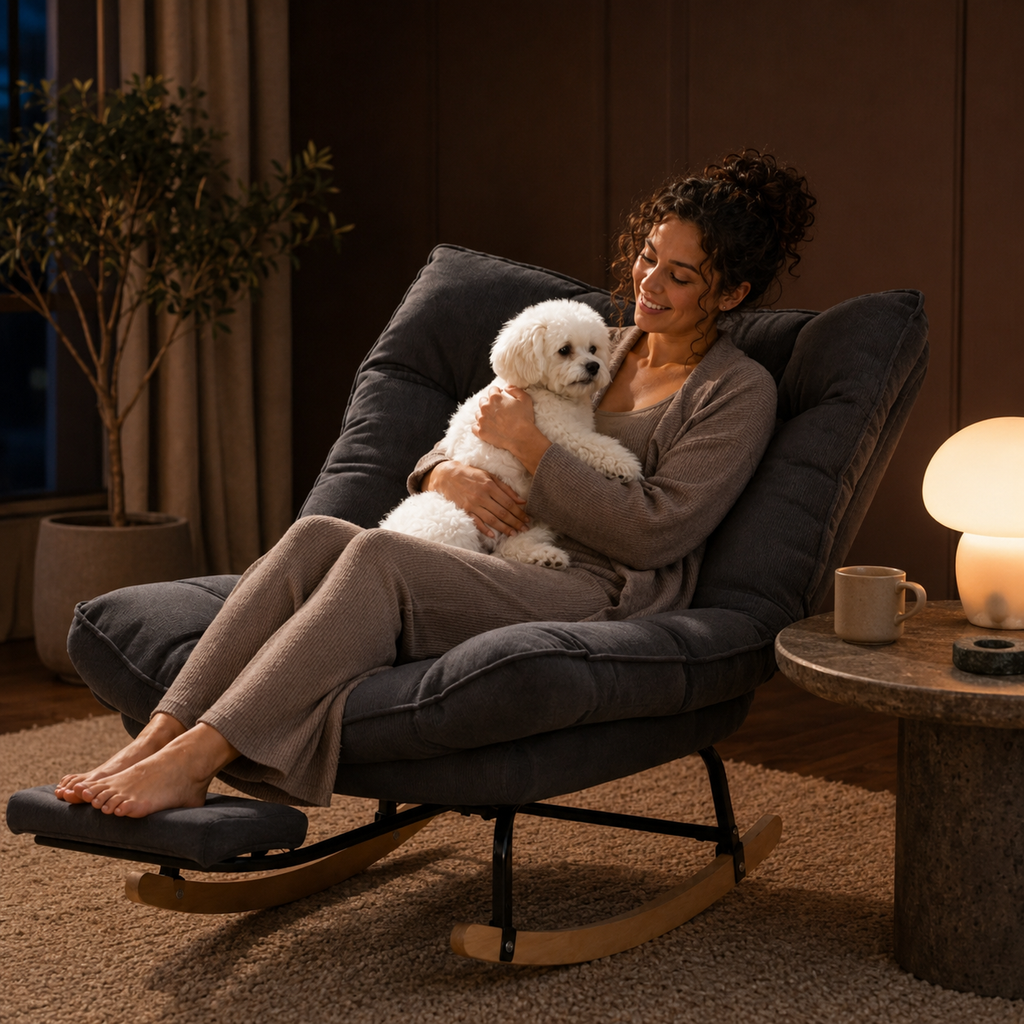 Halte · Fauteuil à bascule inclinable velours côtelé avec repose-pieds