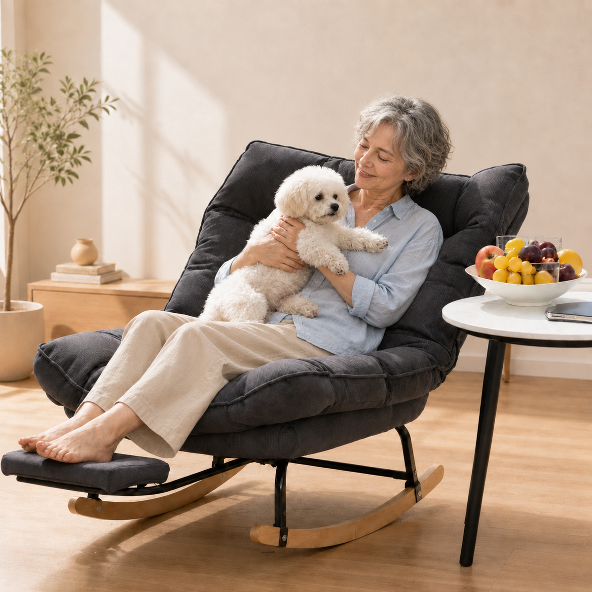 Halte · Fauteuil à bascule inclinable velours côtelé avec repose-pieds