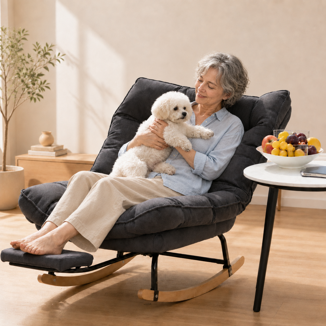 Halte · Fauteuil à bascule inclinable velours côtelé avec repose-pieds