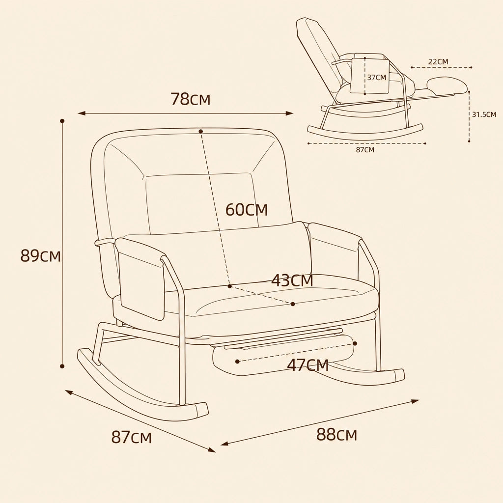 Songe · Fauteuil à bascule inclinable velours côtelé, 4 positions