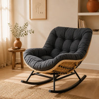 Zéphyr · Fauteuil à bascule papasan rotin, coussin épais