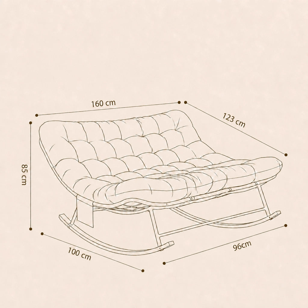Tandem · Fauteuil à bascule 2 places rotin, coussin XXL