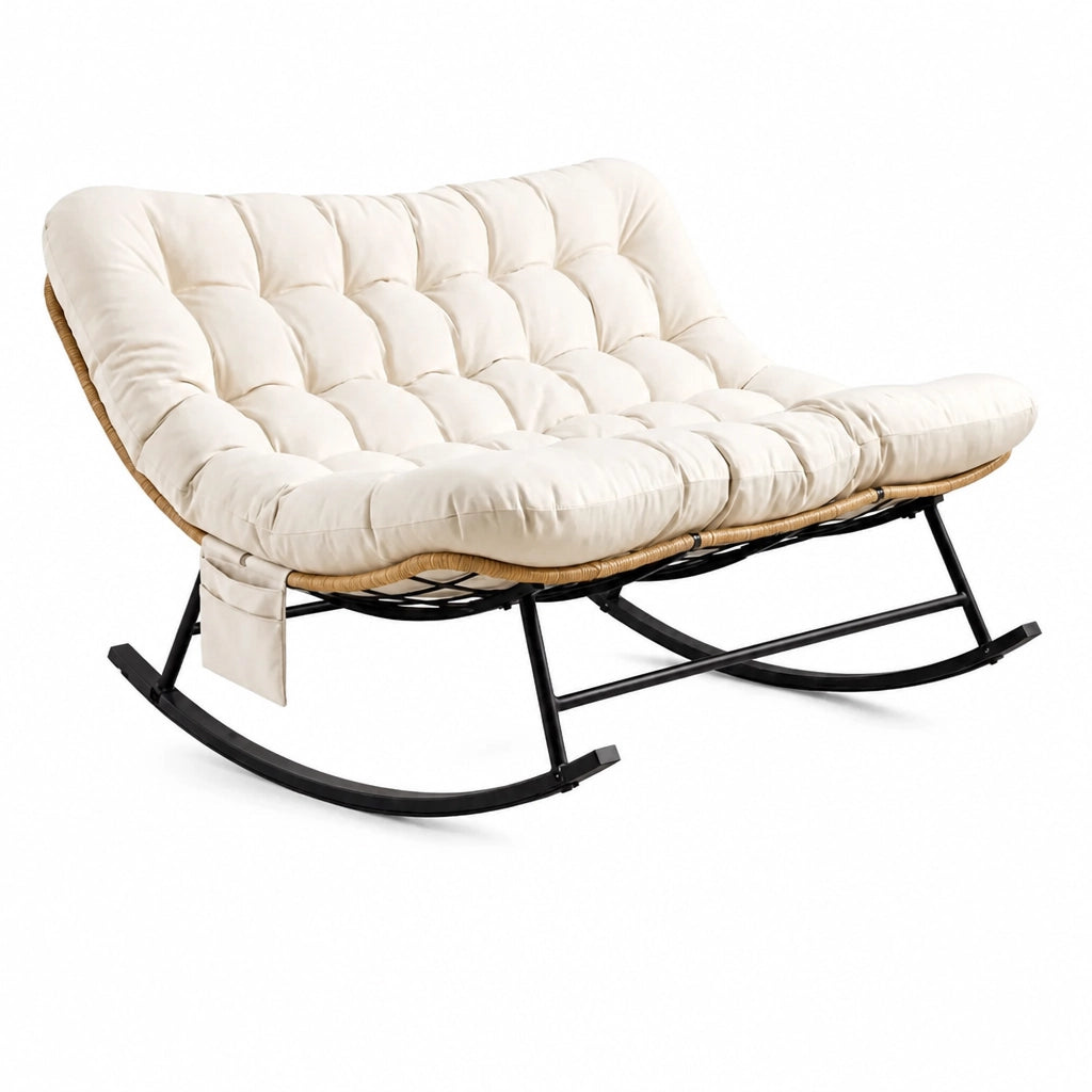 Tandem · Fauteuil à bascule 2 places rotin, coussin XXL