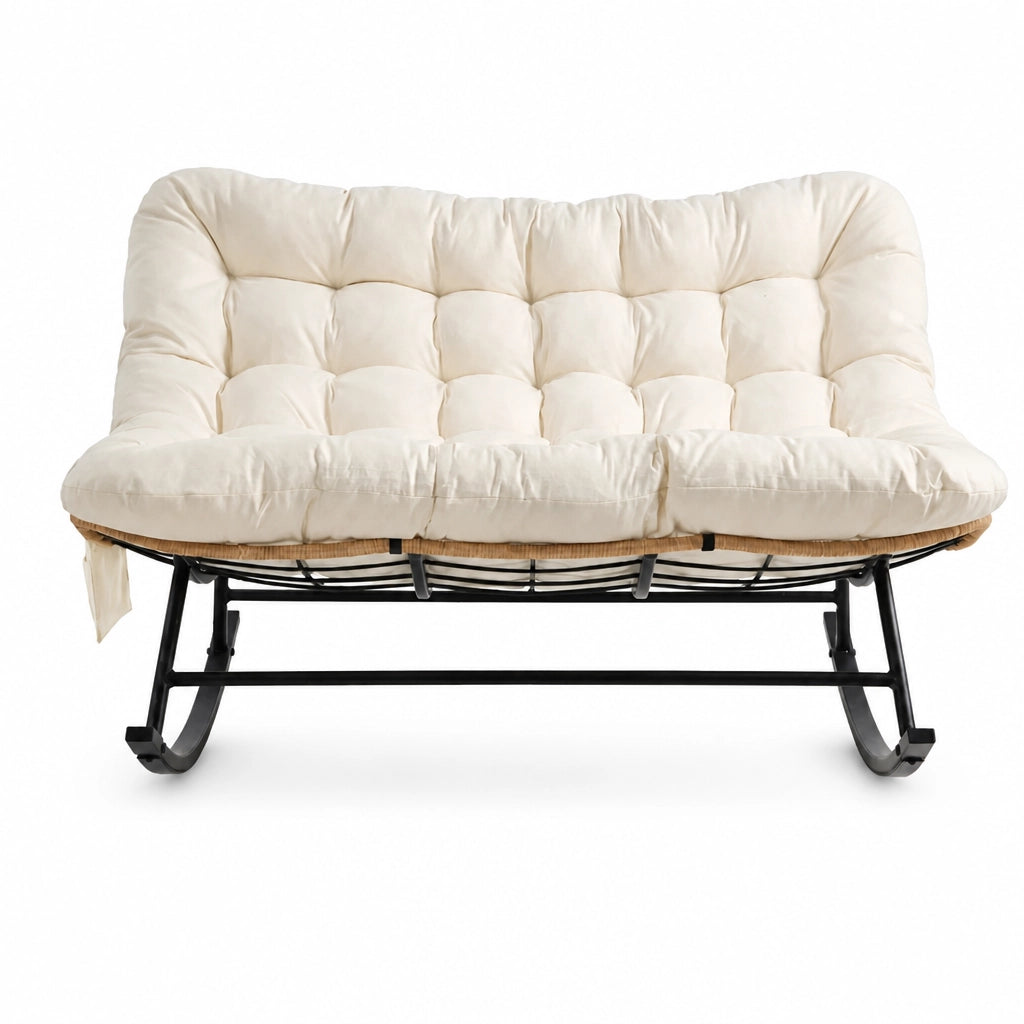 Tandem · Fauteuil à bascule 2 places rotin, coussin XXL